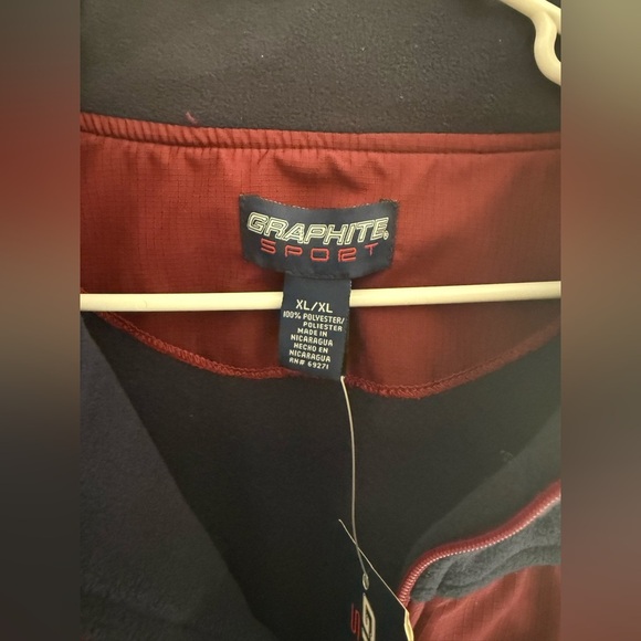 Graphite Sport Fleece Pullover Sweater Mens SZ XL Red White Blue New Pockets - Picture 2 of 7